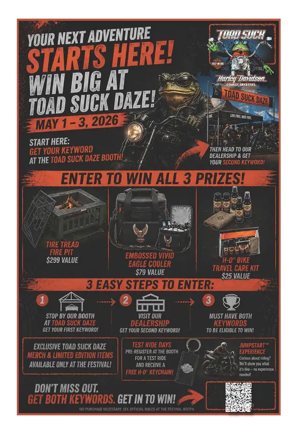 Toad Suck Daze Giveaway, event campaign designed in house by Secret Squirrel Ent. Group